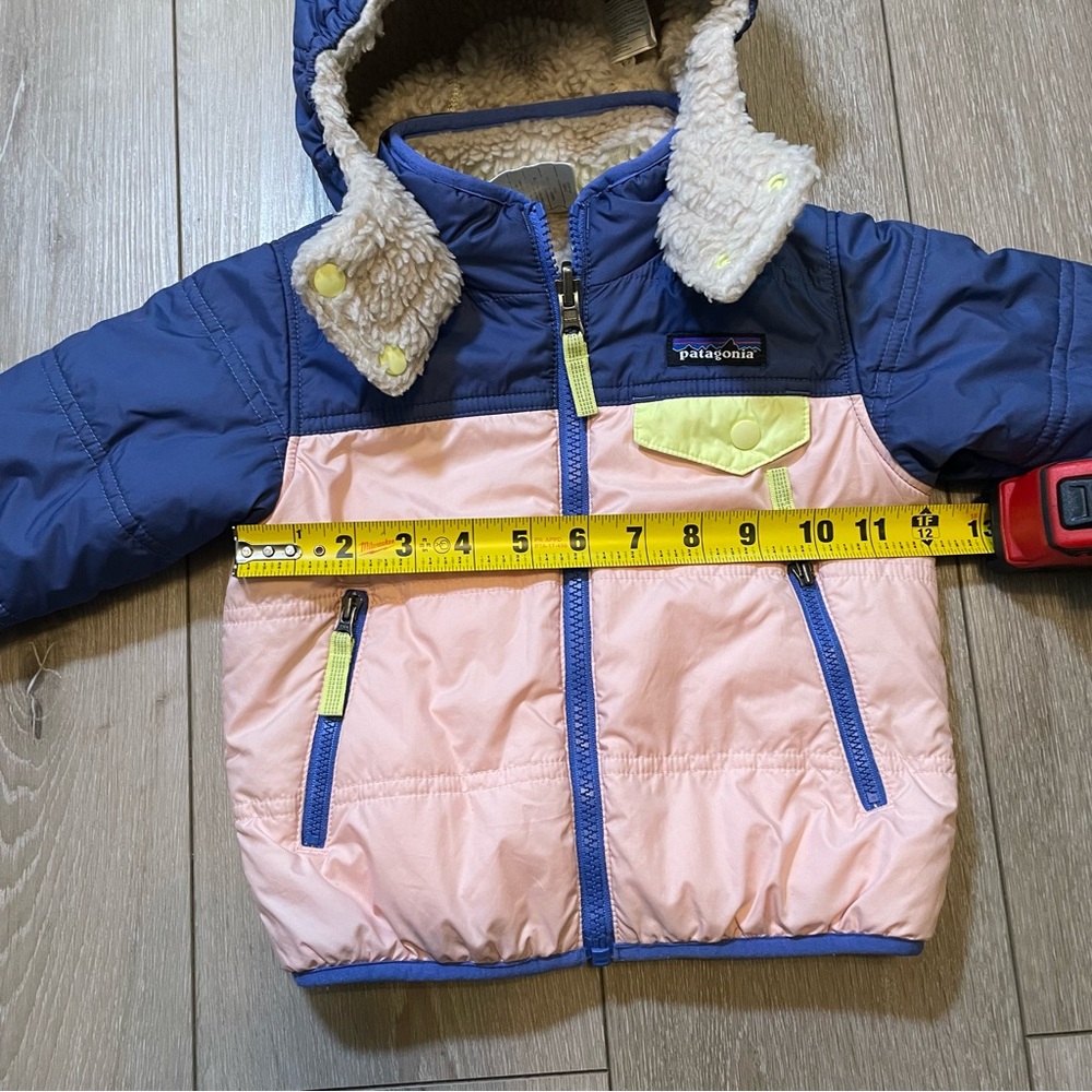 Patagonia Baby Reversible Puff-Ball Jacket - Blue Pink, Sherpa Lined Hooded 12 M - Picture 10 of 10